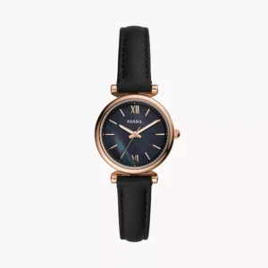 Carlie Mini Three-Hand Black Leather Watch
