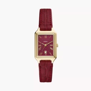 Raquel Three-Hand Date Red Croco Leather Watch