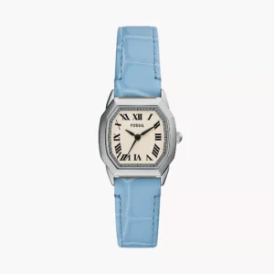 Harlow Three-Hand Light Blue Leather Watch