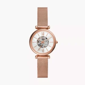Carlie Mini Automatic Rose Gold-Tone Stainless Steel Mesh Watch